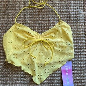 SHEIN Yellow Eyelet Halter Top